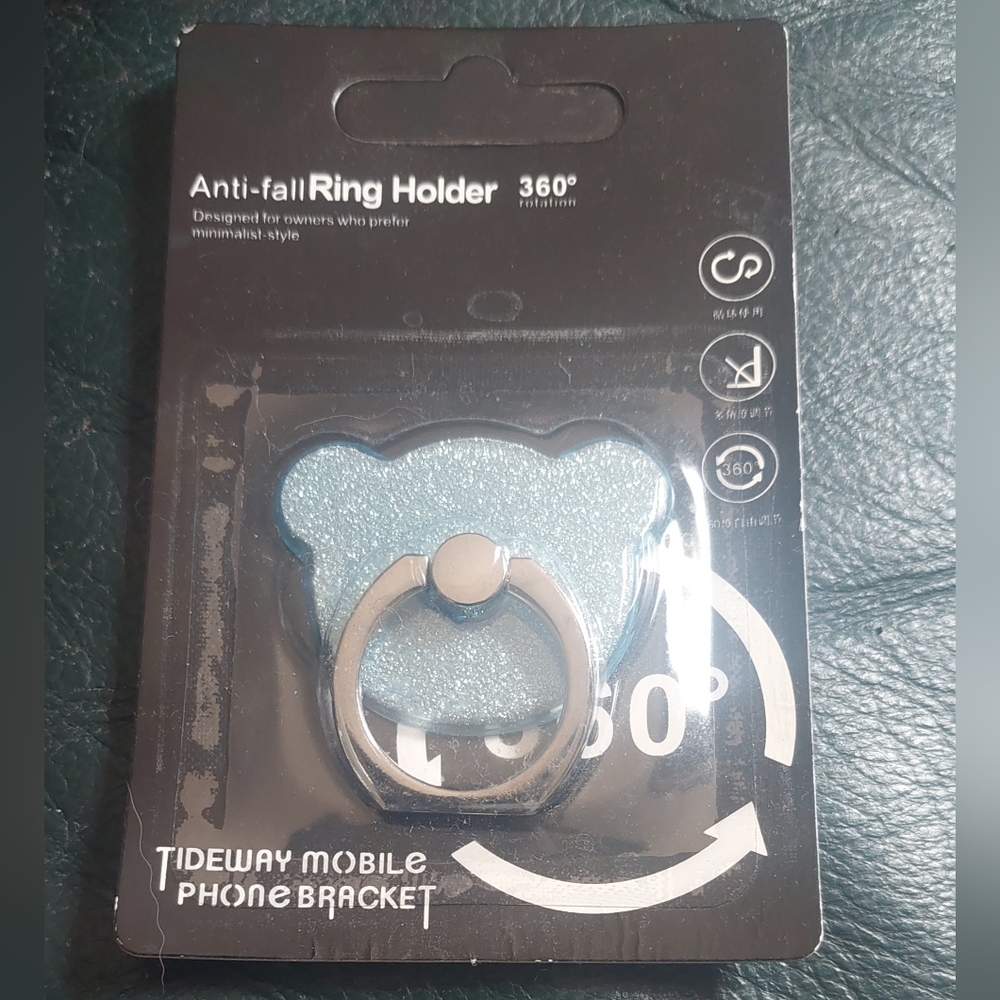 Blue Glitter Bear Anti-fall Ring Holder 360 Degree Rotation